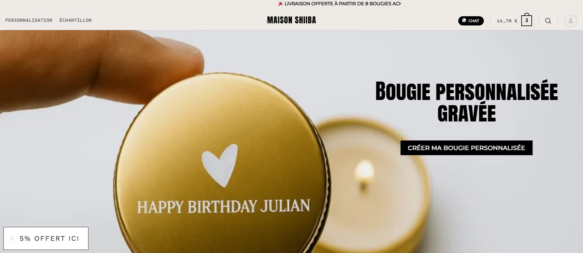 Bougies parfumées personnalisées, Maison Shiiba